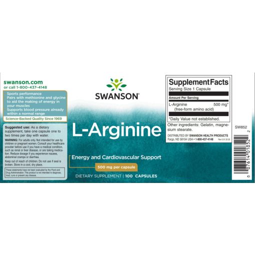Swanson L-Arginine 500mg 100 kapszula