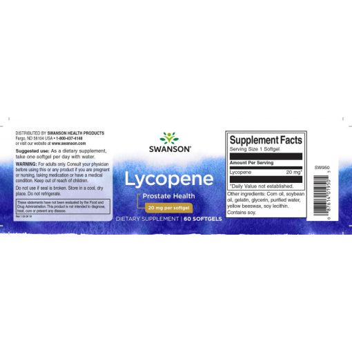 Swanson Lycopene (Likopin) 20mg 60 lágyzselatin kapszula