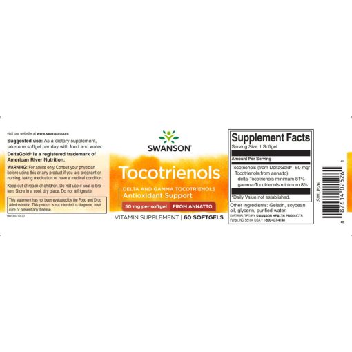 Swanson Tocotrienols 50mg (delta és gamma tokotrienolok) 60 kapszula