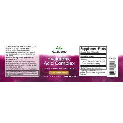 Swanson Hyaluronic Acid Complex 33mg 60 kapszula (Kollagénnel kevert)