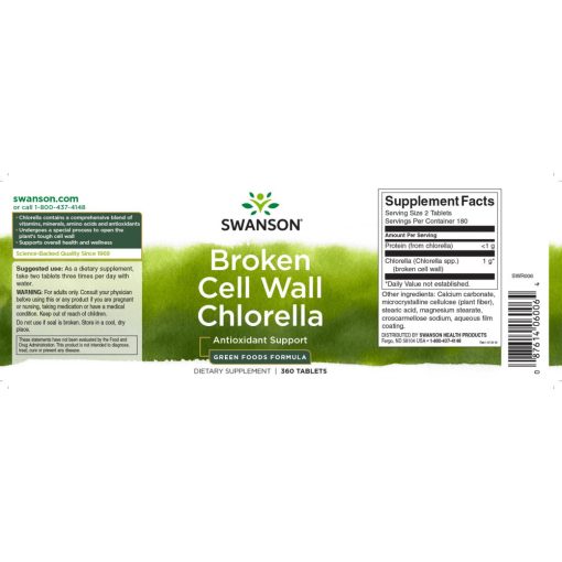 Swanson Broken Cell Wall törött sejtfalú Chlorella 500mg 360 tabletta