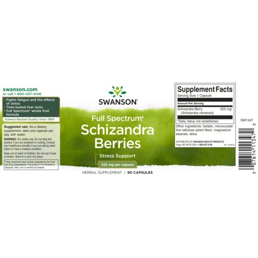 Swanson Schizandra berries 525mg 90db kapszula Életbogyó, Kínai kúszómagnólia