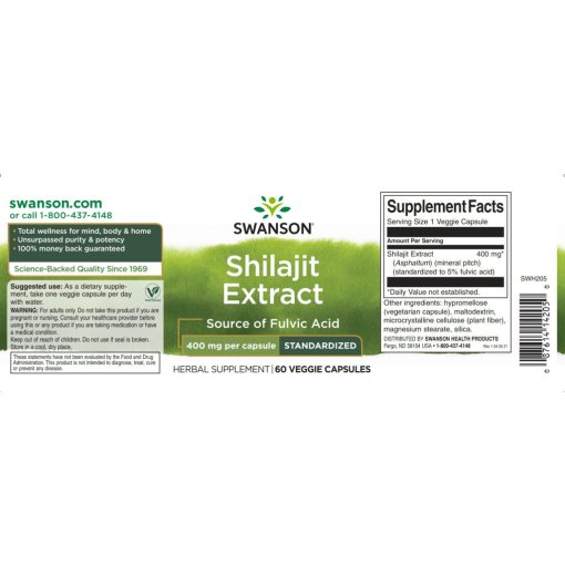 Swanson Shilajit Extract (kivonat) 400mg 60 növényi kapszula