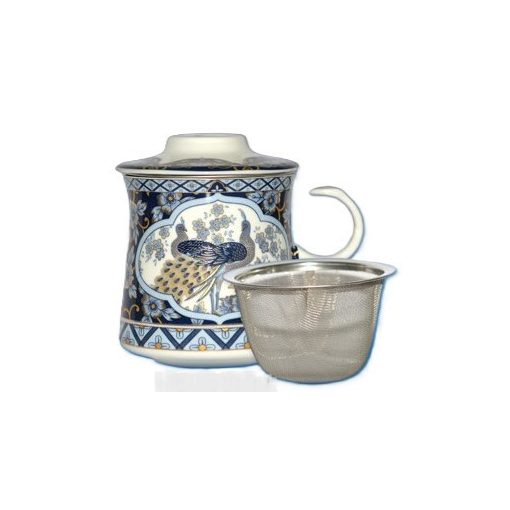 Porcelán teásbögre 260ml MINGXIN 4 féle mintával, kúpos tetővel és fém szűrővel