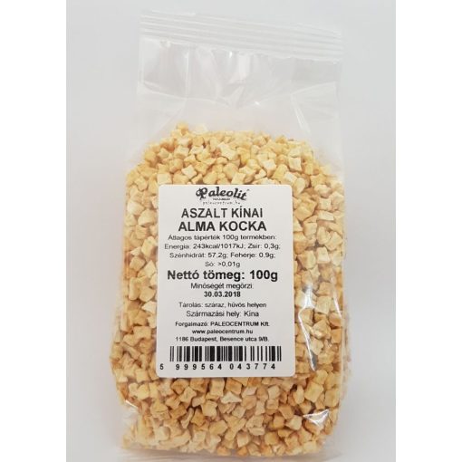 Paleolit Aszalt alma kocka 100g cukormentes, kínai 7x7mm