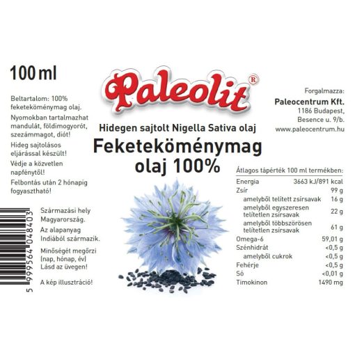 Paleolit Feketeköménymag olaj 100% 100ml hidegen sajtolt Nigella Sativa olaj