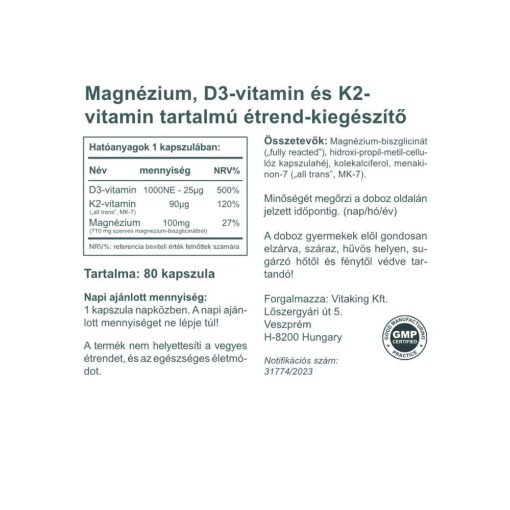 Vitaking MagneTrio D3+K2+ Magnézium biszglicinát (80) kapszula