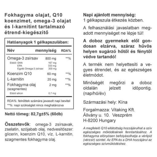Vitaking Cardiolic (60) lágykapszula Halolaj + Q10 + L-karnitin + Fokhagyma