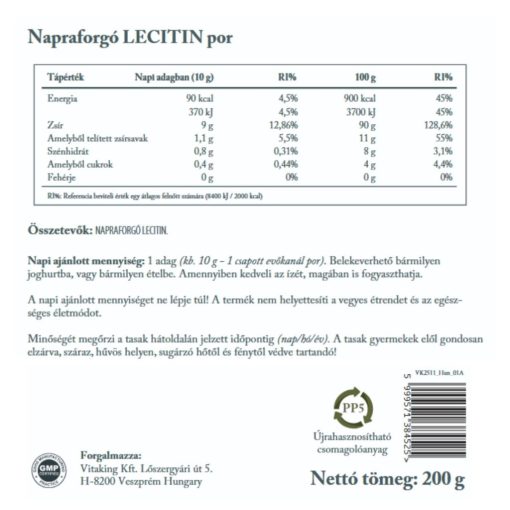 Vitaking Napraforgó Lecitin por 200g doypack