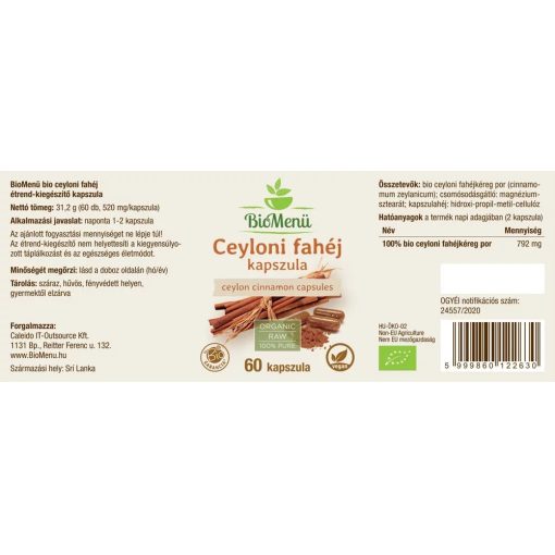 BIO Ceyloni fahéj kapszula 60db BioMenü