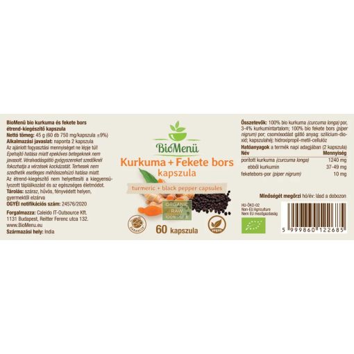 BioMenü BIO Kurkuma+fekete bors kapszula 60db