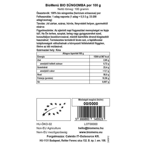 BioMenü BIO Süngomba por 100g