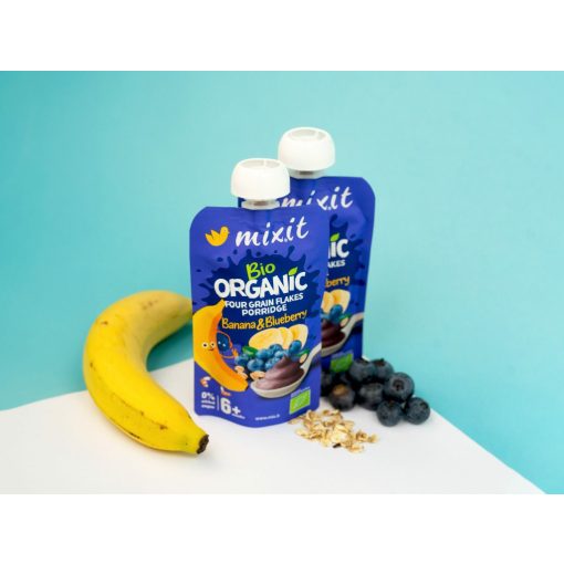 Mixit BIO gyümölcspüré 110g - Banán és áfonya bébiétel