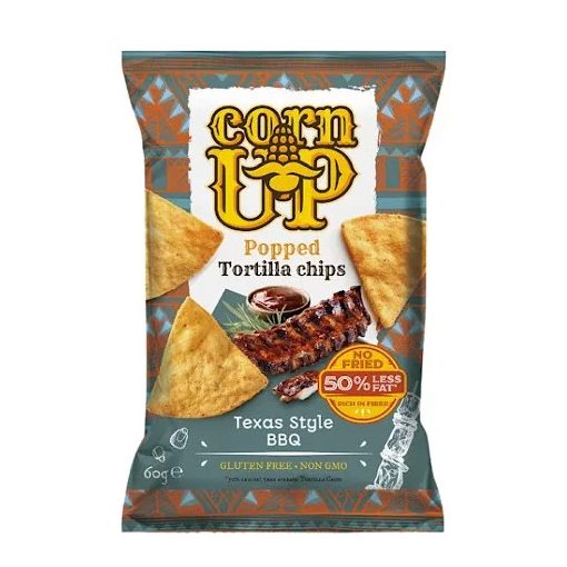 Corn Up Teljes kiőrlésű sárga kukorica tortilla chips barbecue ízesítéssel (60g)