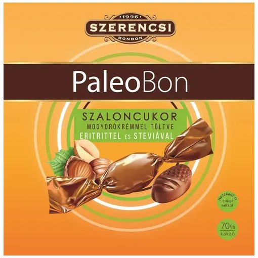 Szerencsi Paleobon szaloncukor - Mogyorókrémmel töltött tétcsokoládé édesítőszerrel (250g)